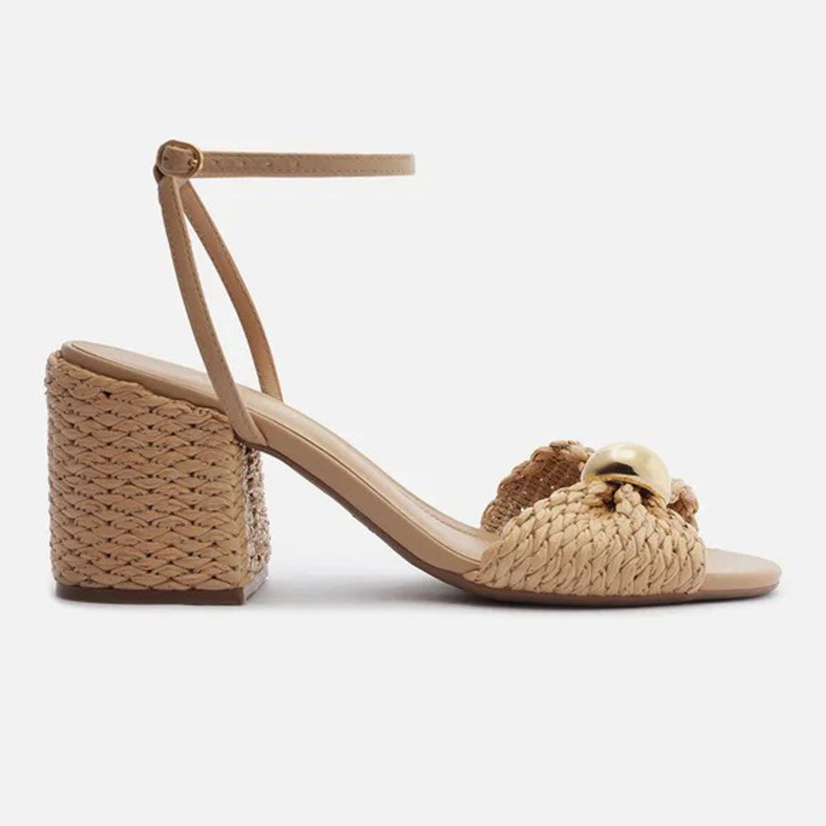 SANDÁLIA BEGE PALHA SALTO BLOCO TIRA METAL A 12463 0044 0001 AREZZO