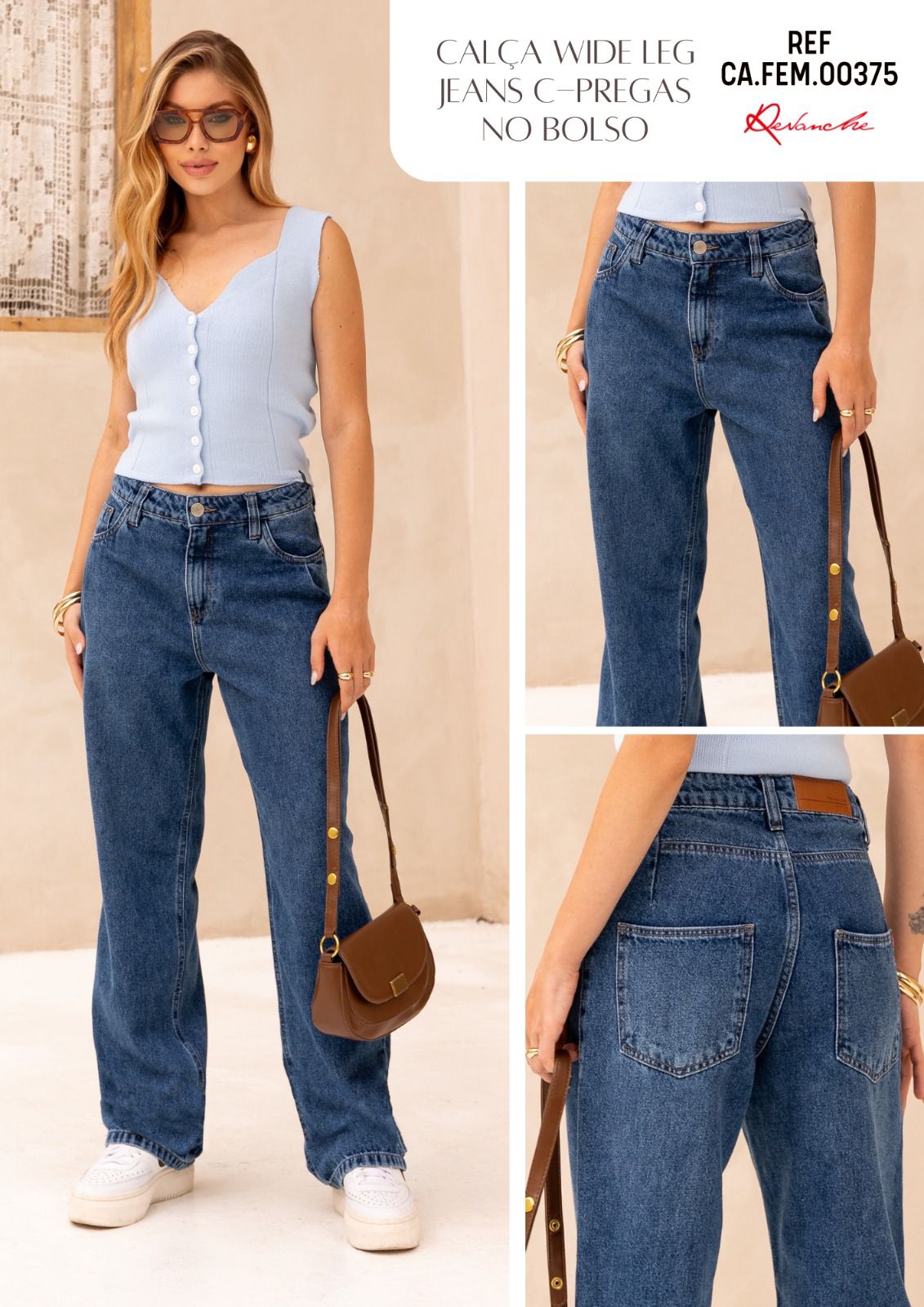 CALÇA JEANS WIDE LEG PREGAS CAFEM00375 REVANCHE Imagem secundária do produto