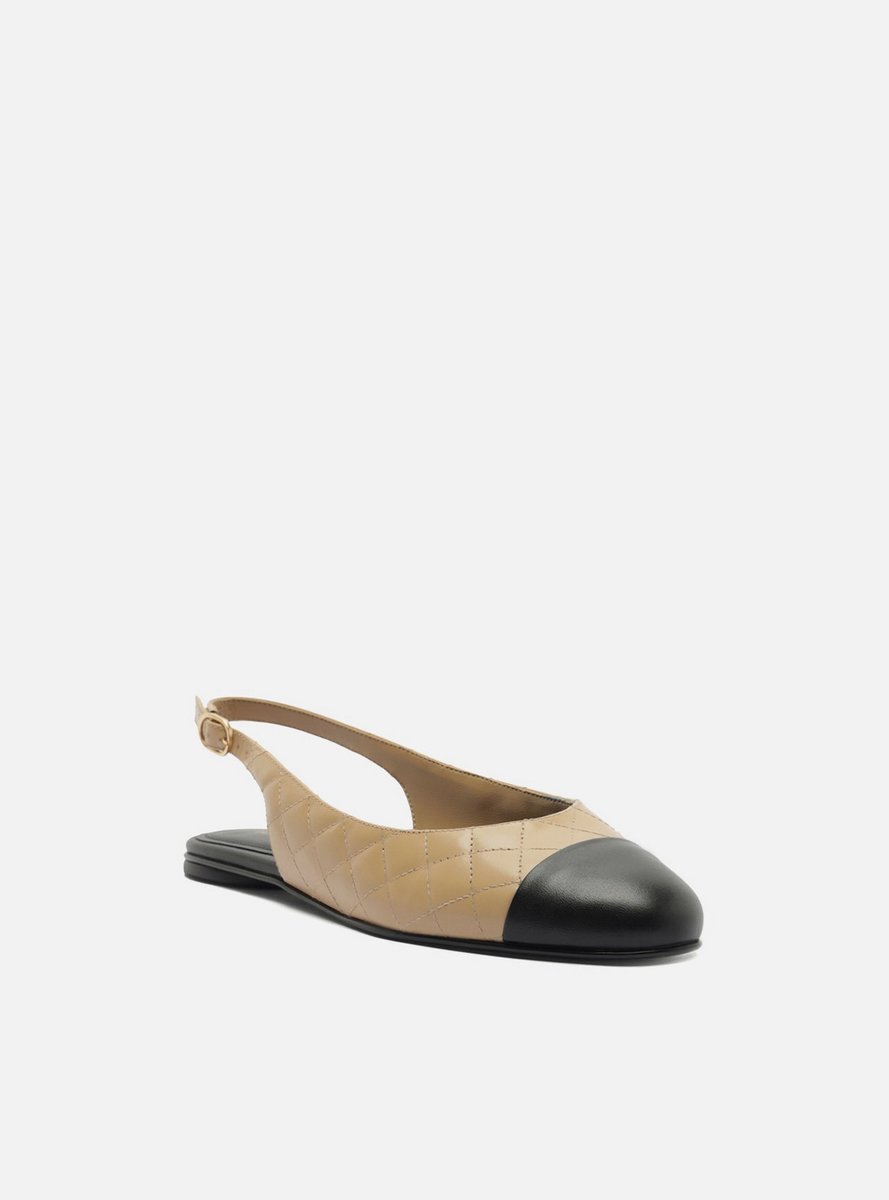 SAPATILHA BEGE COURO BICO REDONDO MATELASSÊ SLINGBACK CAP TOE PRETO A 14060 0015 0001 AREZZO Imagem secundária do produto