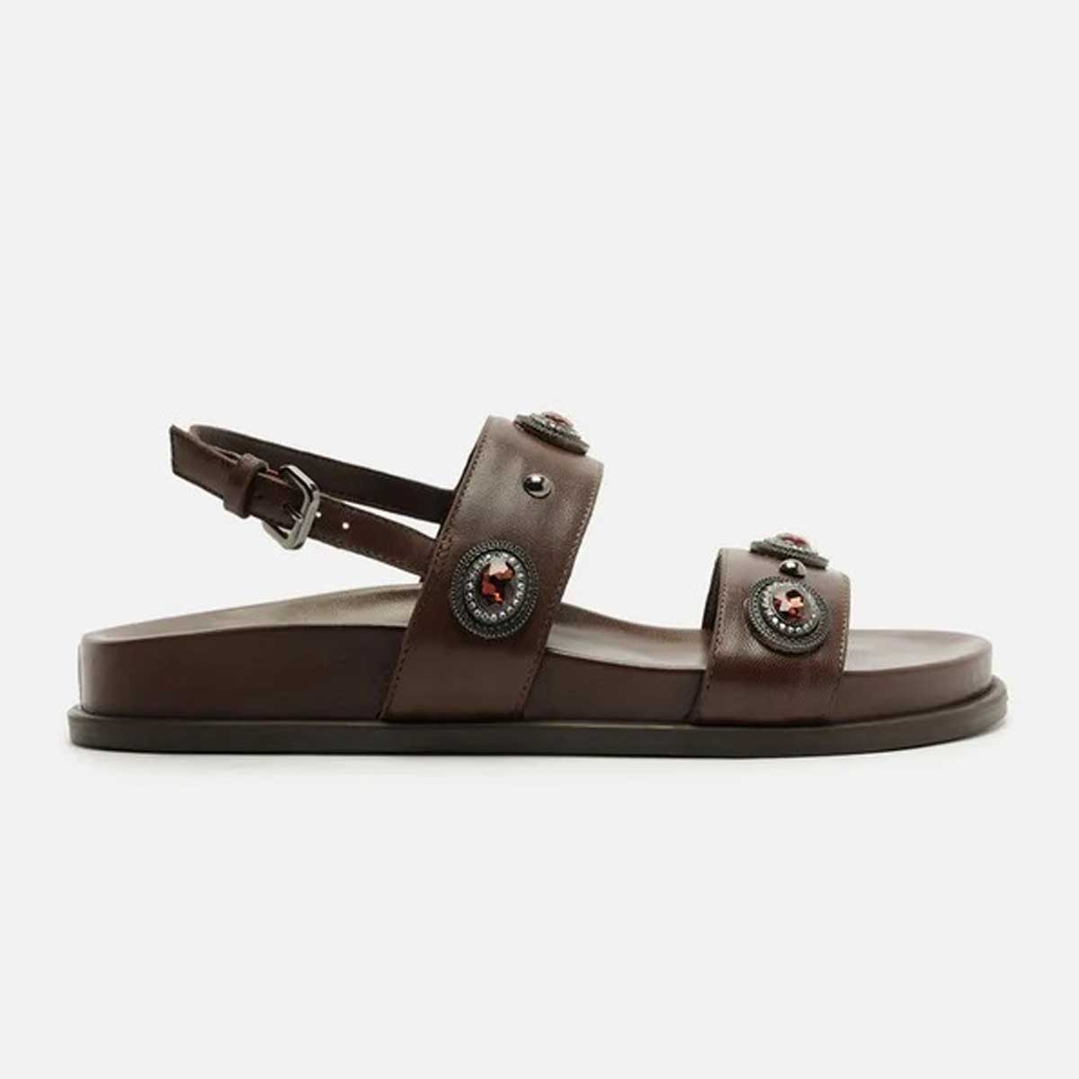 SANDÁLIA PAPETE MARROM ESCURO COURO PEDRARIAS A 13555 0077 0001 AREZZO