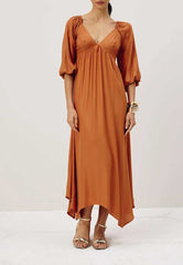 VESTIDO MIDI PONTAS MANGA BUF 104682 CACAY