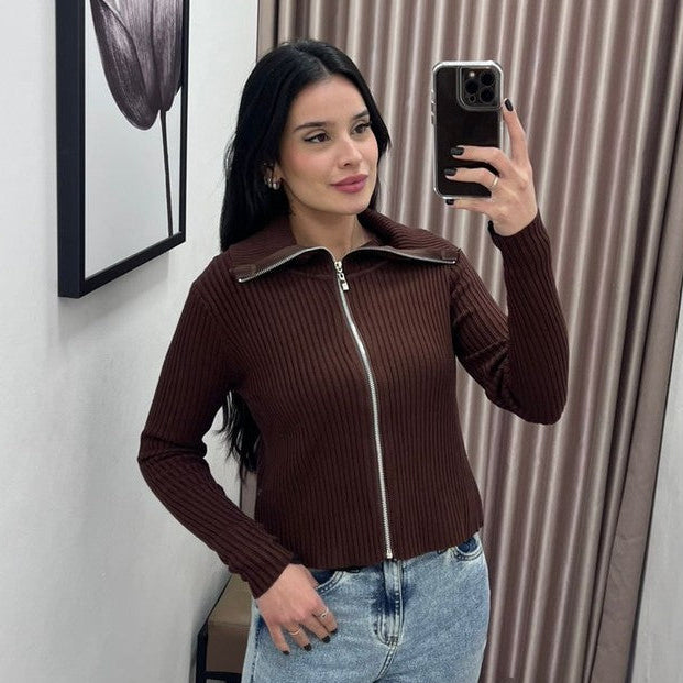 BLUSA CARDIGAN CANELADA ZIPER TX8908 CS Imagem principal do produto