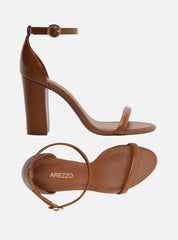 SANDÁLIA MARROM COURO SALTO ALTO BLOCO BÁSICA A 10281 0330 0001 AREZZO