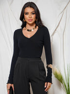 Blusa canelada transpassada Skenn feminina, lateral esquerda