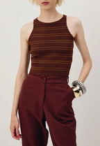 Blusa regatinha listrada feminina Cacay, vista frontal com listras horizontais