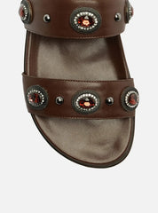 SANDÁLIA PAPETE MARROM ESCURO COURO PEDRARIAS A 13555 0077 0001 AREZZO