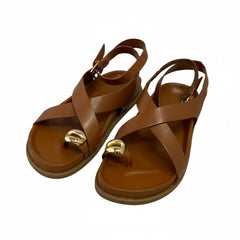 SANDÁLIA PAPETE MARROM COURO METAL BOLD A 13555 0010 0013 AREZZO