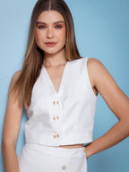 Blusa colete alfaiataria Skenn detalhando decote e frente