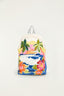 Mochila Farm Etc Xodó Praia Aloha Carioca estampada com palmeiras, flores tropicais e mar, vista de frente