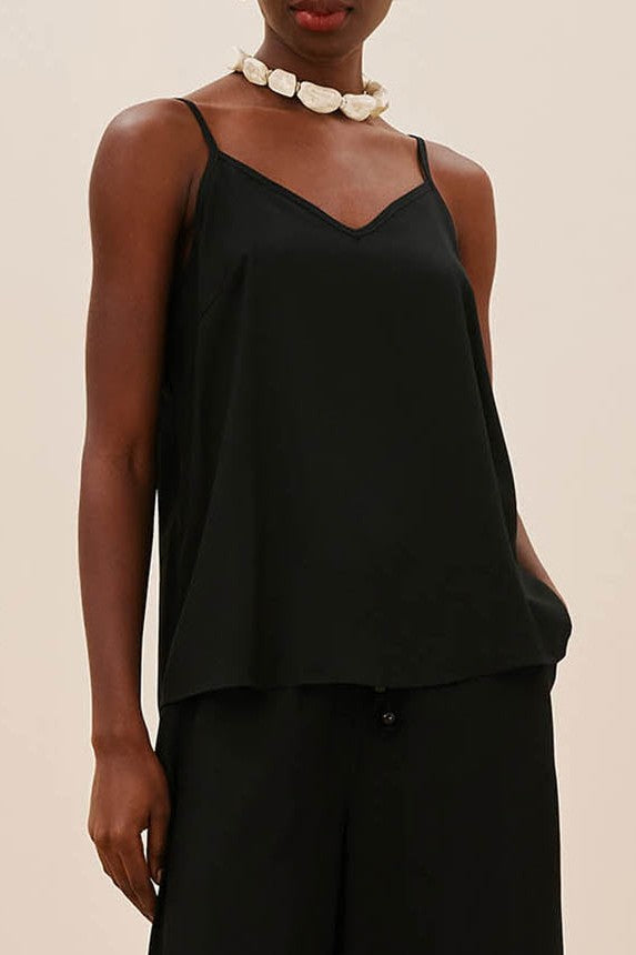 Blusa alça fina decote V 103742 Cacay feminino, frente com decote V