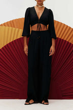 Blusa cropped tunel manga feminina Cacay, vista frontal em tom claro