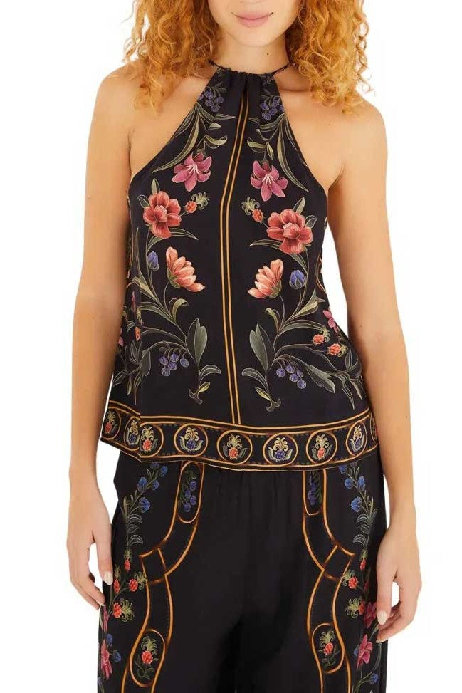 Blusa regata floral Belle Farm Rio branca com estampa colorida, vista frontal feminina Imagem principal do produto