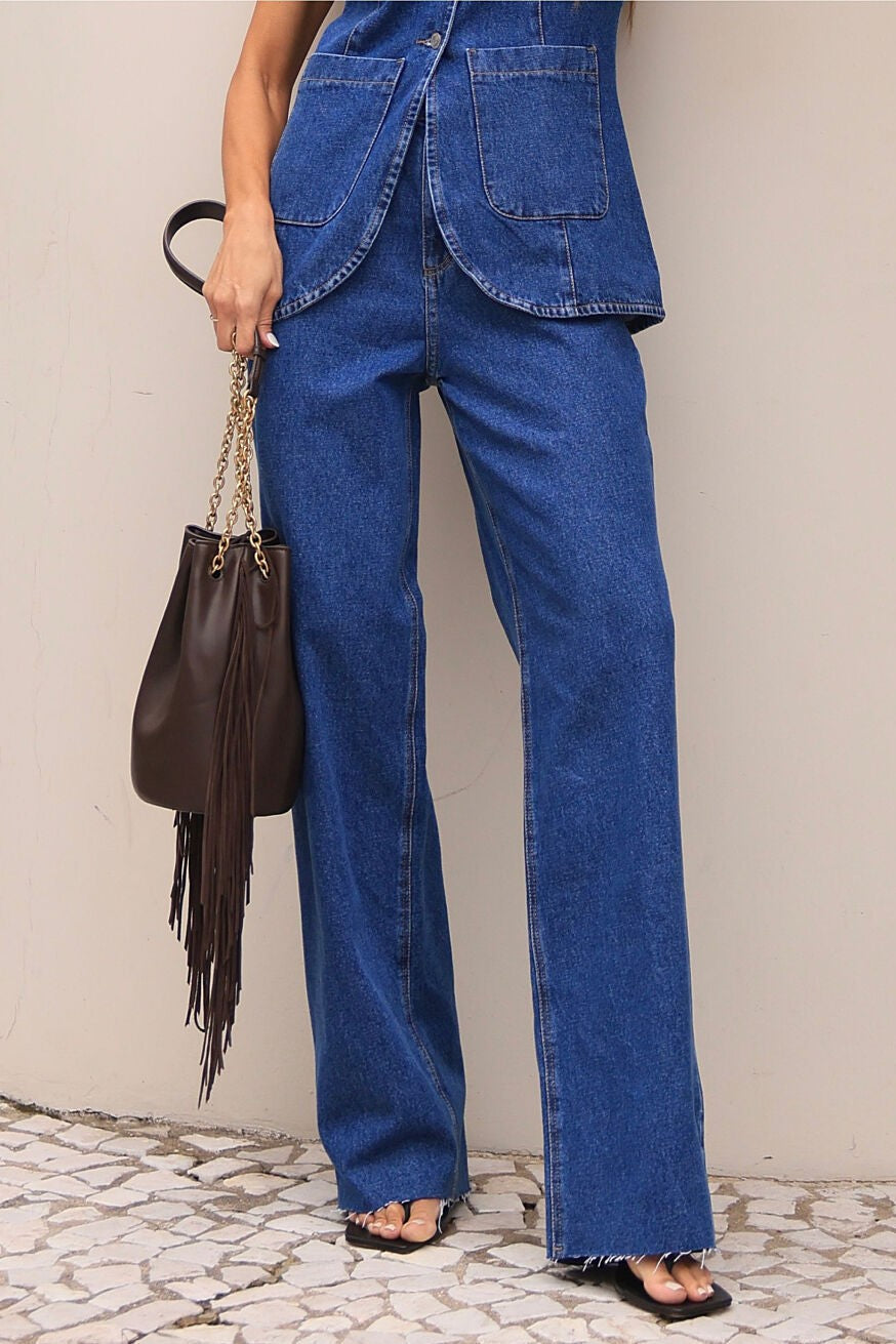 Calça Feminina ALCANCE ref. JEANS WIDE - VintedoisK Imagem principal do produto