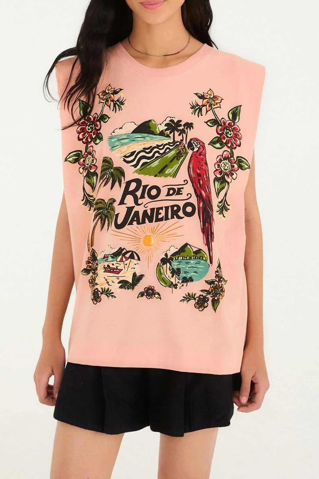 Blusa regata quadrada Luna Farm Rio cor rosa, frente feminina Imagem principal do produto