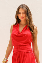 Blusa degage fluidez Skenn cor nude, vista frontal feminina