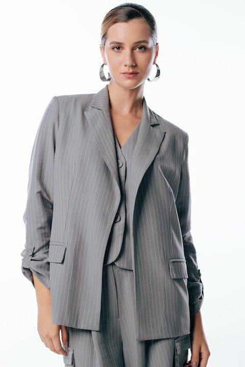 Blazer risca de giz 373812 Skenn feminino, vista frontal