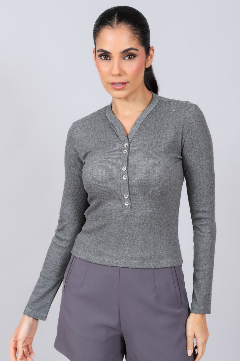 Blusa rib feminina Skenn, frente com textura canelada alongada Imagem principal do produto