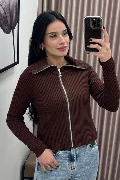 BLUSA CARDIGAN CANELADA ZIPER TX8908 CS Imagem principal do produto