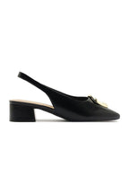 SCARPIN SLINGBACK SALTO BLOCO APLIQUE METAL PRETO C 30705 0026 0001 ANACAPRI