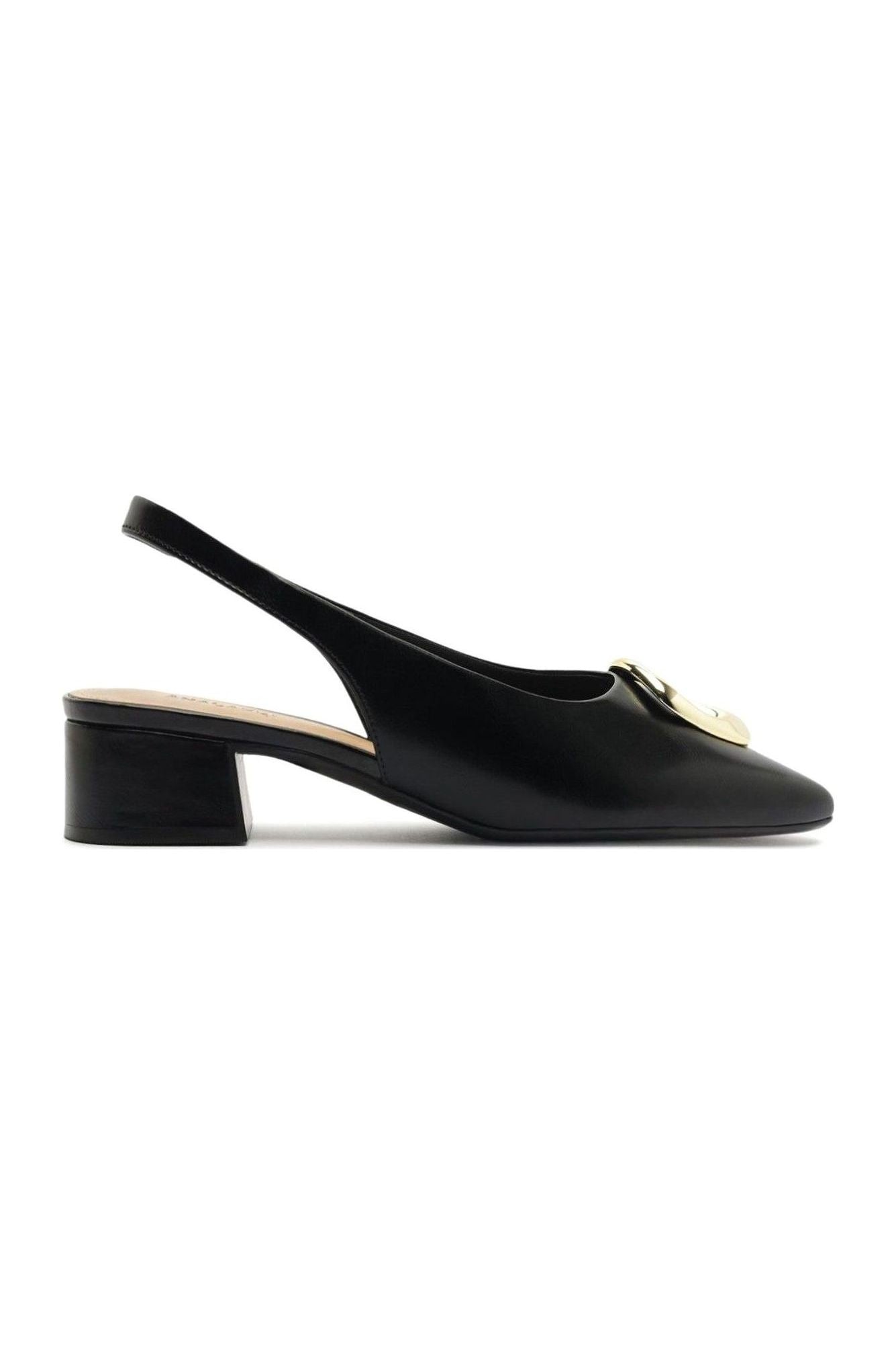 SCARPIN SLINGBACK SALTO BLOCO APLIQUE METAL PRETO C 30705 0026 0001 ANACAPRI