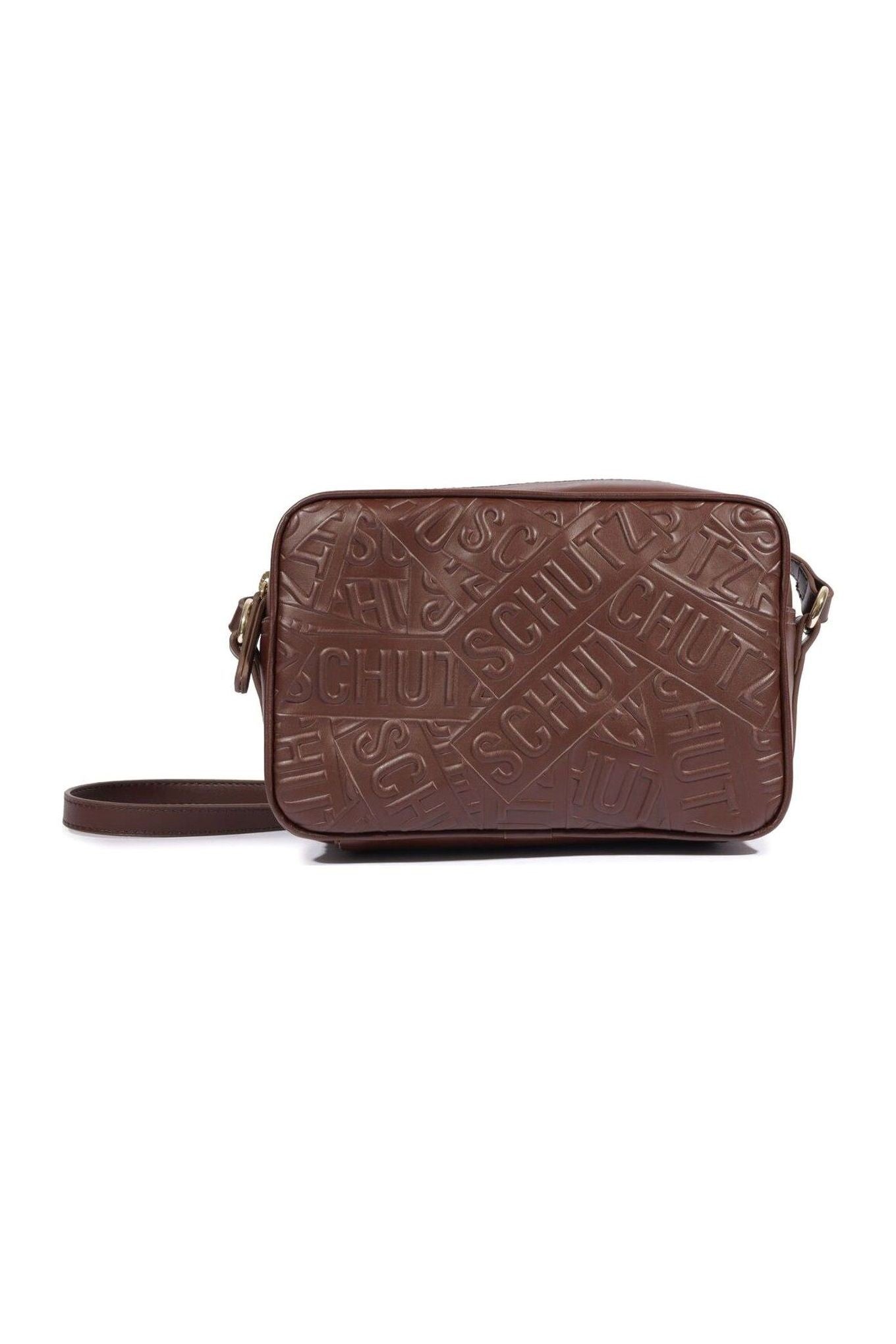 BOLSA PEQUENA QUADRADA TIRACOLO MARROM LOGOS S 50015 1645 0002 SCHUTZ