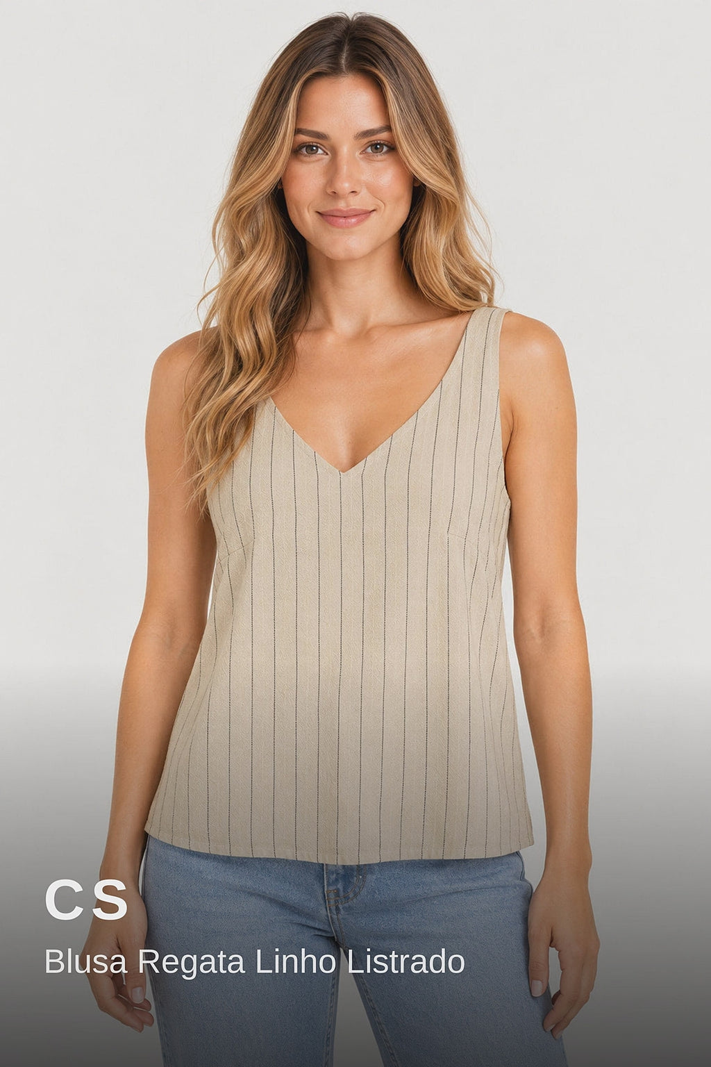 Cs Blusa Regata Linho Listrado