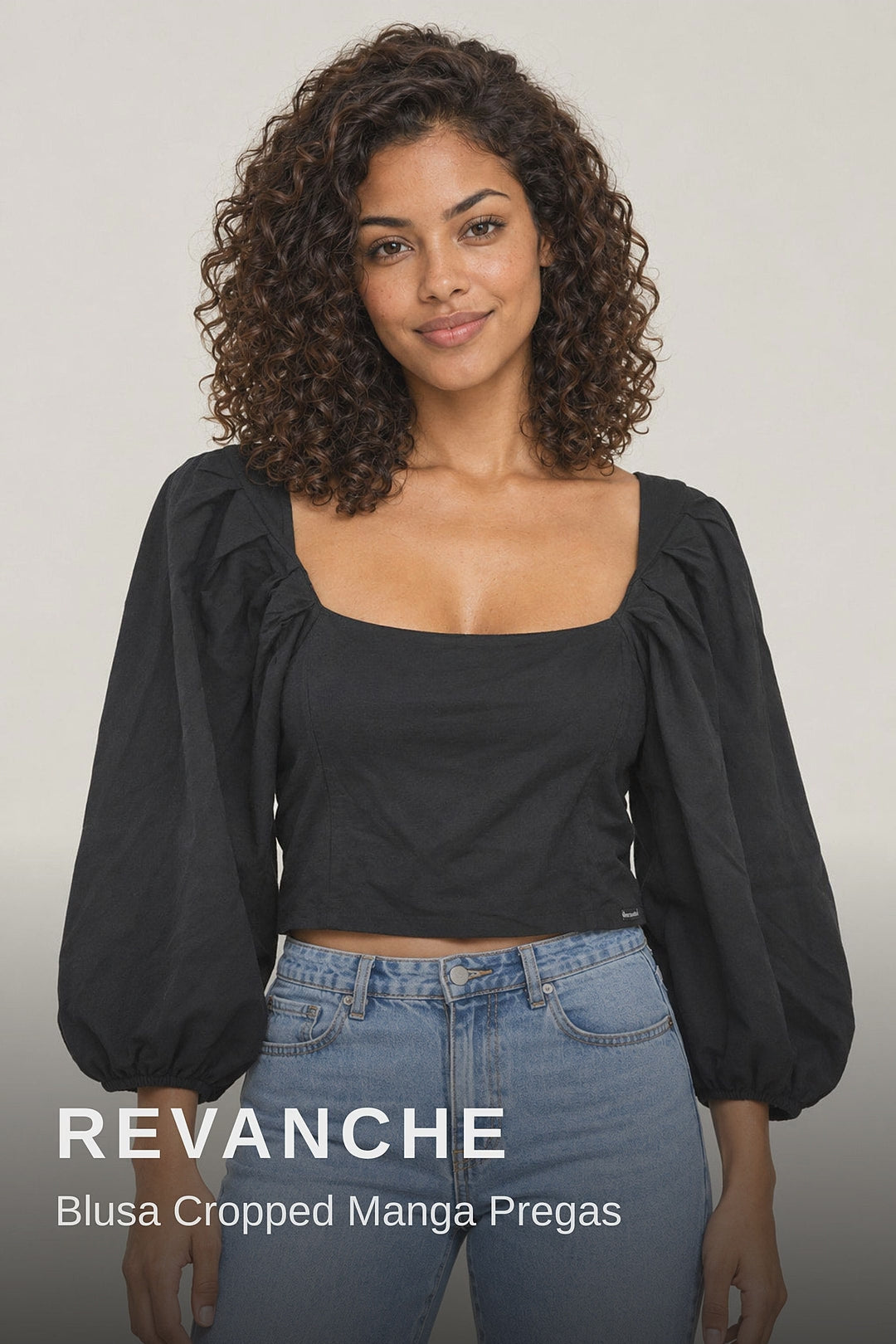 Revanche Blusa Cropped Manga Pregas
