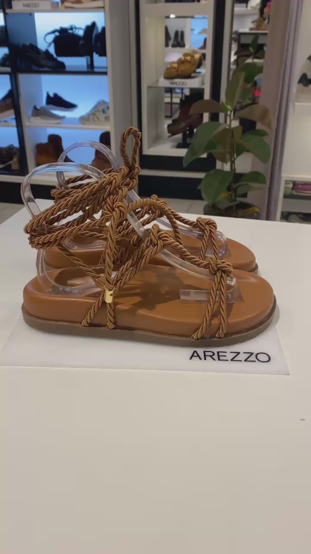 SANDÁLIA PAPETE MARROM TIRAS CORDÃO AMARRAÇÃO A 12016 0224 0002 AREZZO