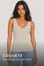Coqueta Blusa Regata Canelada Renda