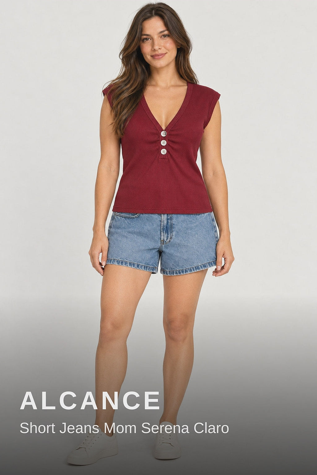 Alcance Short Jeans Mom Serena Claro
