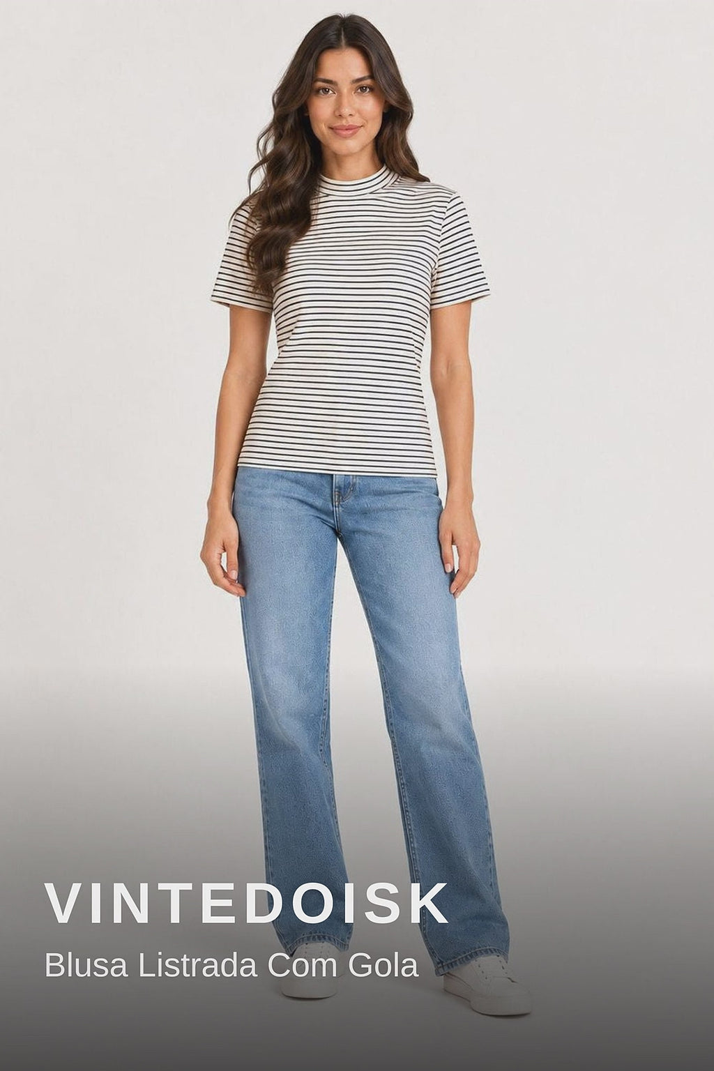 Vintedoisk Blusa Listrada Com Gola