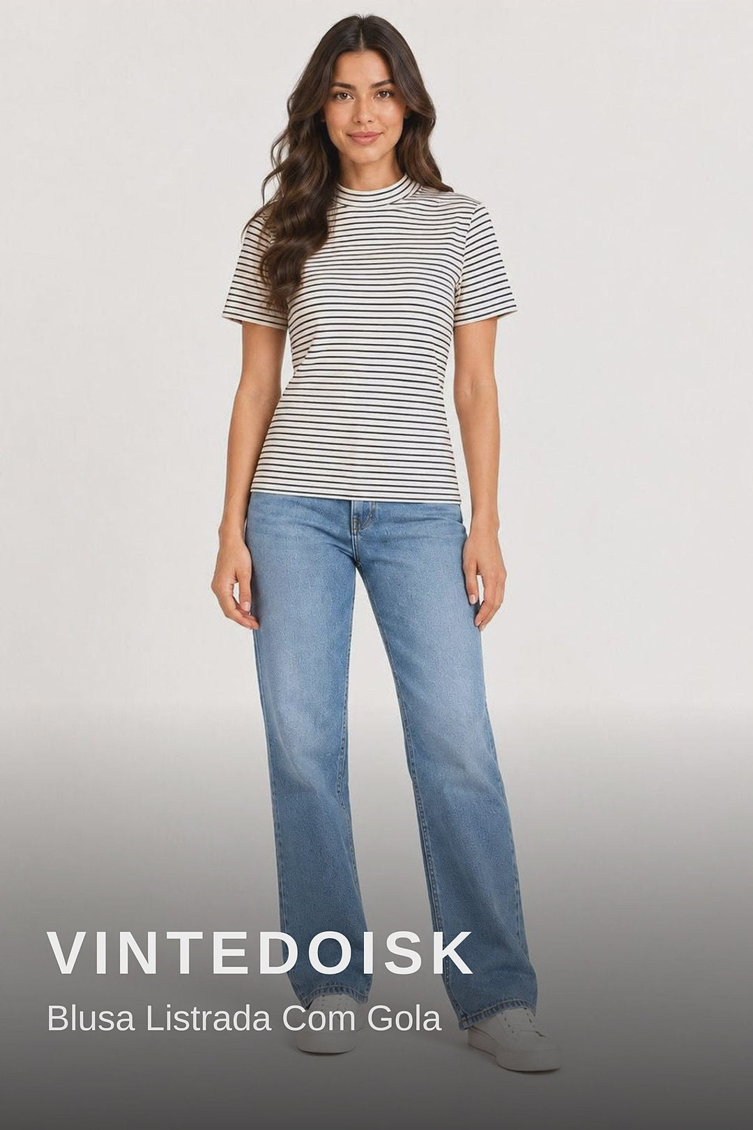 Vintedoisk Blusa Listrada Com Gola