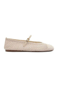 Sapatilha Arezzo crochê bico redondo com fivela off-white, vista lateral com tira no peito do pé