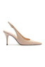Scarpin Arezzo rosa de salto fino com fivela slingback, vista lateral em fundo branco
