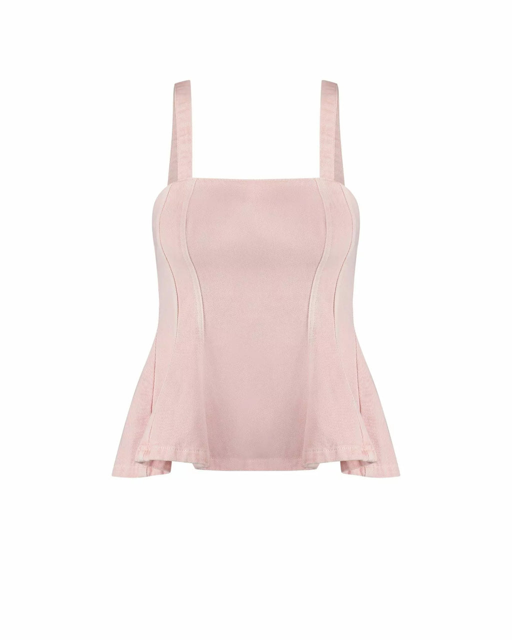 Blusa Top Peplum Botanic Alcance rosa de alças largas e peplum, fotografada sozinha sobre fundo branco